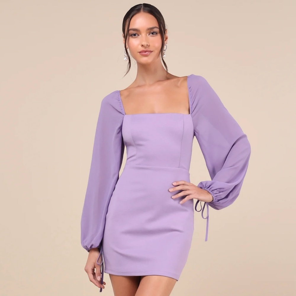 Lulus Lace-Up Balloon Sleeve Mini Dress – Lavender | Size M